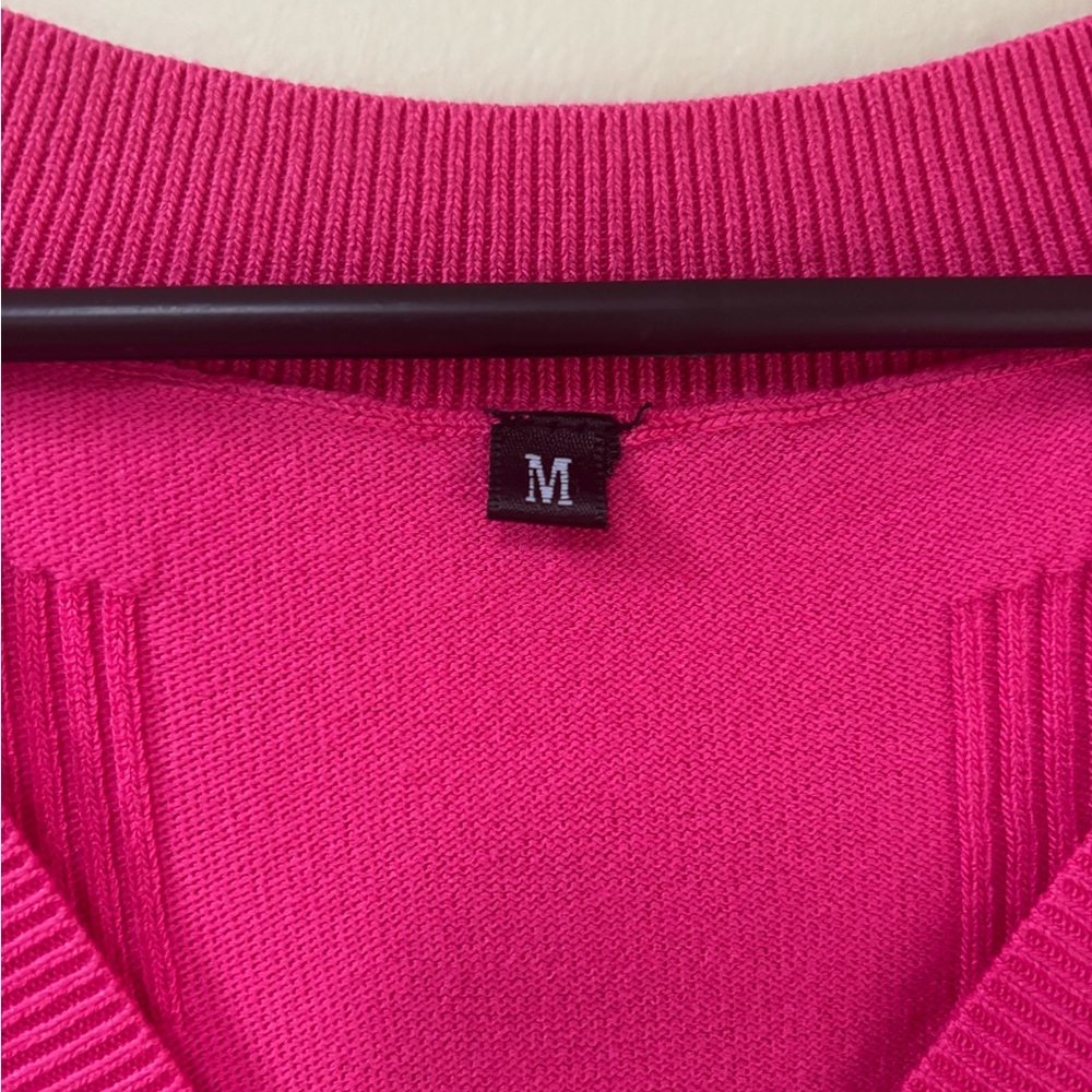Vibrant Pink Knit Textured V-Neck Top - Picture 3 of 6
